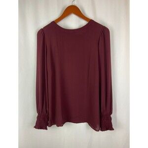 LOFT Women's Large Maroon Red Lightweight Blouse Long Sleeve Flowy Business FLAW